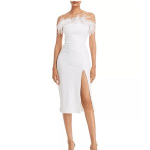 Liz Feather Trim Strapless Shimmer Dress